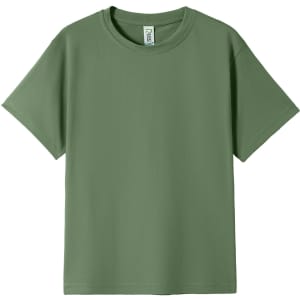 A green Kid's Regular T-shirt with a round neck and short sleeves, featuring a branding label.
