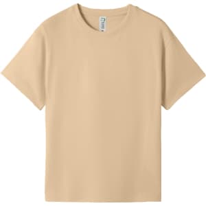 A beige regular T-shirt for kids with a simple design and a logo label on the inner neck.
