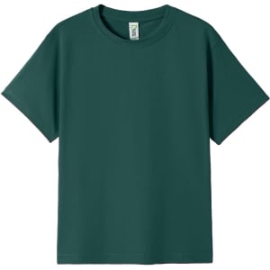 A green regular T-shirt for kids, featuring a crew neckline and short sleeves. It has a label but no visible branding.