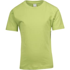 A green regular T-shirt for kids with short sleeves and a branded label at the neck.