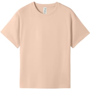 A beige kids' regular T-shirt with short sleeves and a label at the neckline.