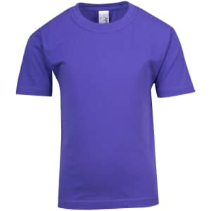 A purple kid's regular T-shirt with short sleeves and no logos or branding.