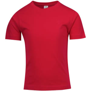 A red Kid's Regular T-shirt with short sleeves, featuring a small logo on the front.