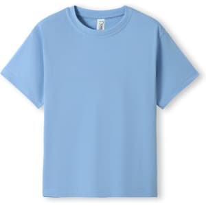 A light blue kid's regular T-shirt with short sleeves and a simple design, featuring a logo.