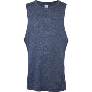 A navy blue sleeveless tank top with a logo, made for kids and designed for comfort.