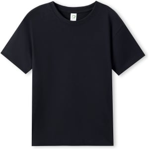 A black organic t-shirt with short sleeves and a label inside. The shirt has a simple design and no visible logos.