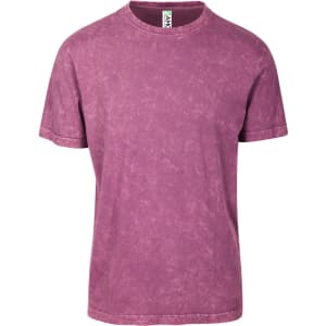 A kid's stone wash T-shirt in a muted purple hue, featuring a round neck and short sleeves. It has a logo.