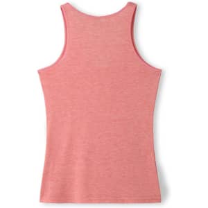 A pink women's singlet with a racerback design, featuring a subtle heathered texture and a logo.