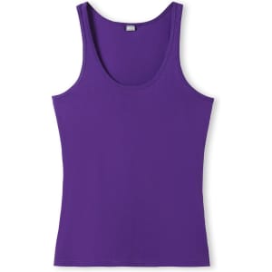 A purple women's singlet with a scoop neck and no sleeves, featuring a small logo.