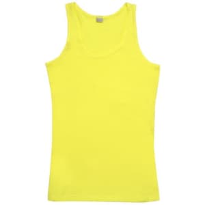 A bright yellow women's singlet with a scoop neck design, featuring minimal branding.