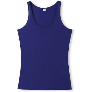 A women's singlet in a rich blue colour, featuring a classic sleeveless design and a logo on the label.