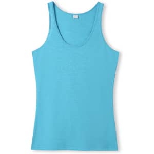A light blue women's singlet, featuring a scoop neckline and a fitted style. The fabric appears soft with a slight texture.