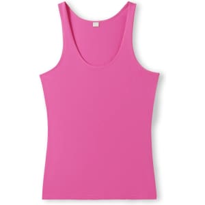 A bright pink women's singlet with a scoop neckline and a fitted design. It features a small logo.