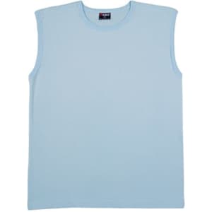 Light blue men's muscle T-shirt with a sleeveless design and a logo on the label.