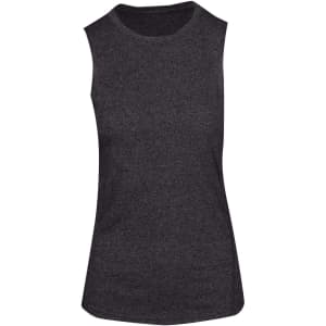 A sleeveless women's tee in a heathered dark grey design, featuring a round neckline and a fitted silhouette.