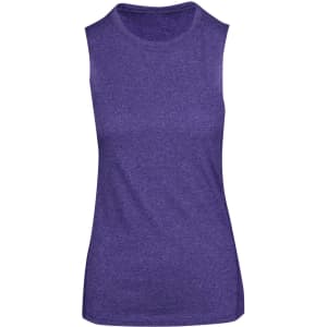 A sleeveless women's tee in a heather purple colour, featuring a fitted design and a simple style.