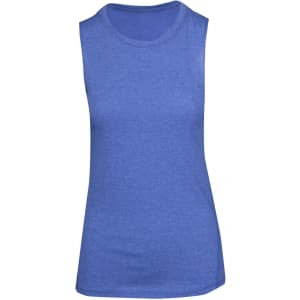 A sleeveless tee in heather blue from the Greatness Range, featuring a simple design and a comfortable fit.