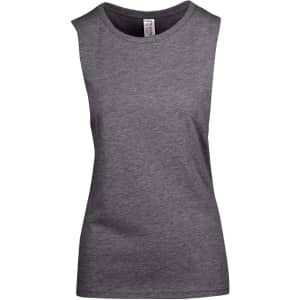 A women's sleeveless tank in dark grey, made from combed cotton, featuring a subtle logo on the label.