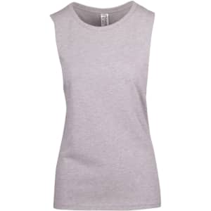 A light grey women's combed cotton tank top with a round neckline and sleeveless design. It features a logo.