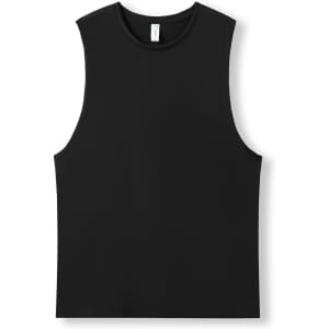 A black combed cotton tank top featuring a classic sleeveless design and a branding label.