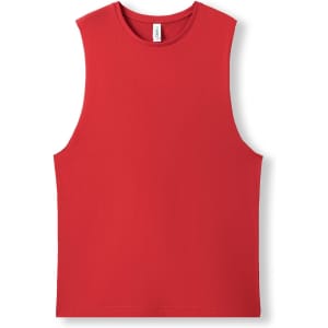 A red combed cotton tank top with a classic sleeveless design and a brand label.