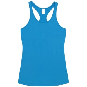 A blue women's T-back singlet with a racer back design and no visible logos.