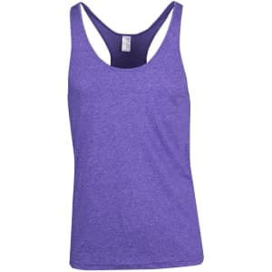 A purple athletic T-back singlet with a scoop neck and a simple design. It features a logo on the label.
