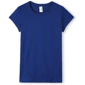 A blue Women's Accelerator Cool-Dry T-shirt with a fitted design and short sleeves, featuring a logo.