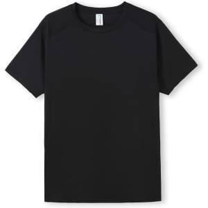 A black Men's Accelerator Cool Dry T-shirt featuring short sleeves and a simple design with a logo.