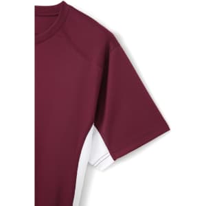 A maroon and white men's accelerator cool dry T-shirt with a logo, featuring short sleeves.