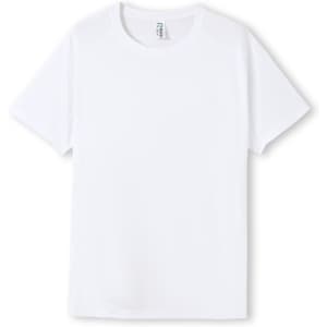 A white men’s t-shirt made from cool dry fabric, featuring a logo. Short sleeves and a simple design.