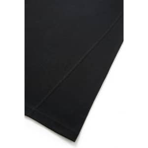 A black heather T-shirt with a seamless design and stitching detail on the hem. It has a logo at one side.