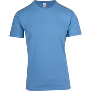 A blue heavy marl T-shirt with a round neck and short sleeves, featuring a logo on the label.