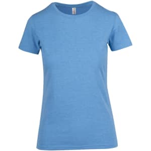 A light blue women's t-shirt with a classic crew neck and short sleeves. The shirt features a branding logo.