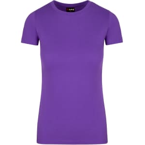 A purple women's T-shirt with short sleeves and a fitted design. Features a brand logo on the neckline.
