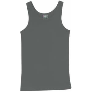 A men's cotton rib singlet in a dark olive green shade, featuring a brand logo on the label.