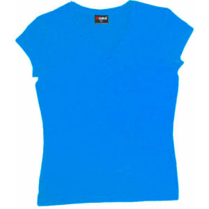 Women's V-neck T-shirt in vibrant blue, featuring short sleeves and a fitted design. Includes a logo on the label.