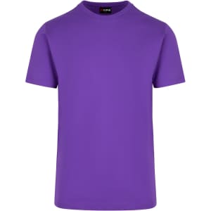 A purple unisex American style t-shirt with a round neckline and short sleeves. It features a logo on the tag.
