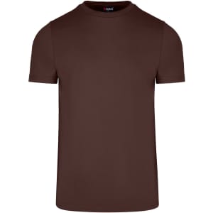A brown Men's Slim Fit T-shirt with a plain design and a logo at the neck.
