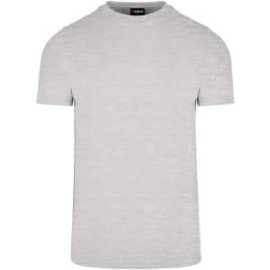 A light grey men's slim fit T-shirt with short sleeves and a simple design. It features a logo on the neckline.