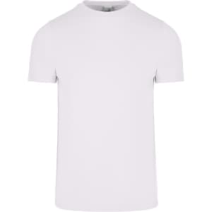 A plain white men's slim fit T-shirt with short sleeves and a round neckline. It features a small logo on the upper back.