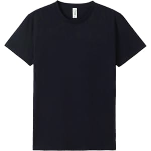A black unisex Earth Care T-shirt with a round neckline and short sleeves. It features a logo on the label.