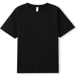 A plain black men's organic cotton T-shirt featuring short sleeves and a crew neckline, with a label inside.