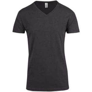 A men's marl V-neck t-shirt in a dark grey colour, featuring short sleeves and a branded label.