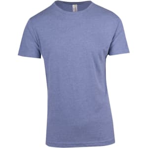 A light blue marl crew neck T-shirt with short sleeves and a logo on the label.