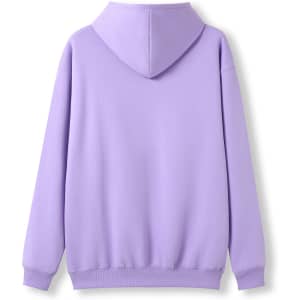 A lilac men's hoodie with a kangaroo pocket and a hood, featuring a plain back design.