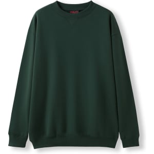 A green adult poly cotton fleece jumper featuring a crew neck and long sleeves, with a simple design and branding.