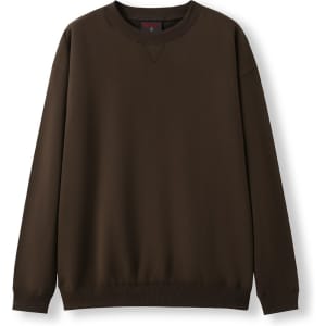 A dark brown adult poly cotton fleece jumper featuring a crew neck and long sleeves. It has a logo on the front.