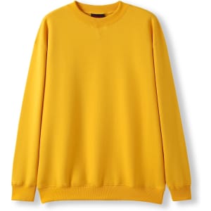 A yellow adult poly cotton fleece jumper featuring a crew neck and long sleeves, with a plain design.