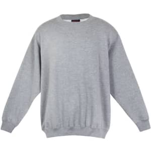 A grey adult poly cotton fleece jumper with long sleeves and a round neckline, featuring a small logo.